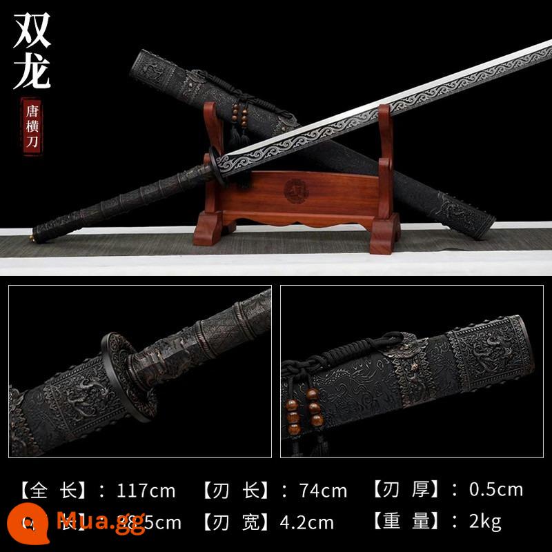 Tang Hengdao Longquan Thành phố thêu con dao mùa xuân tất cả -in -one High Manganese Steel Scetching và trang trí Phiên bản dài của võ thuật thực hành dao thực hành - Sản phẩm mới xanh [Ssangyong]