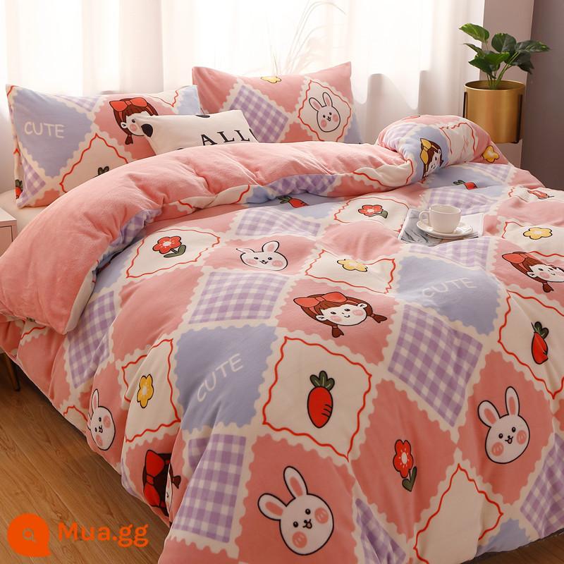 Làm dày mùa đông nhung san hô vỏ chăn đơn mảnh nhung sữa sang trọng mẫu giáo trẻ em Plus nhung flannel vỏ chăn đôi - Nhung sữa đặc cô gái dễ thương