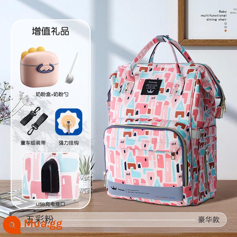 Mommy Bag 2022 Nâng da thời trang mới Tăng công suất gói Backpack Mom và Baby Mom Mom Moms Light Đa chức năng - Mô hình sang trọng bột đầy màu sắc