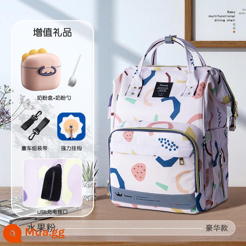 Mommy Bag 2022 Nâng da thời trang mới Tăng công suất gói Backpack Mom và Baby Mom Mom Moms Light Đa chức năng - Bột trái cây phiên bản cao cấp