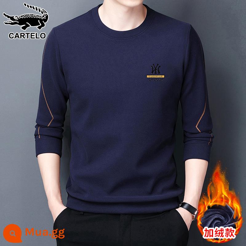 Cá Sấu Năm Hoàng Đạo Nhung Đỏ Áo Len Nam Plus Nhung Dày Đáy Sơ Mi Thu Đông Cổ Tròn Dài Tay Áo Thun Nam - 1029 Xanh navy [cộng với nhung]