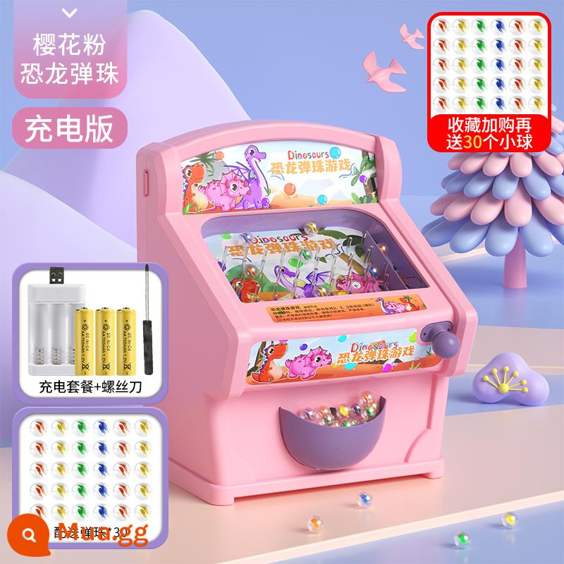 Trò chơi trên bàn dành cho trẻ em Đồ chơi Khủng long vui nhộn Máy trò chơi Pinball Mini Electric Pinball Đồ chơi giáo dục tương tác giữa cha mẹ và con cái - Máy Pinball Khủng Long - Hồng [30 Balls] - Phiên bản có thể sạc lại