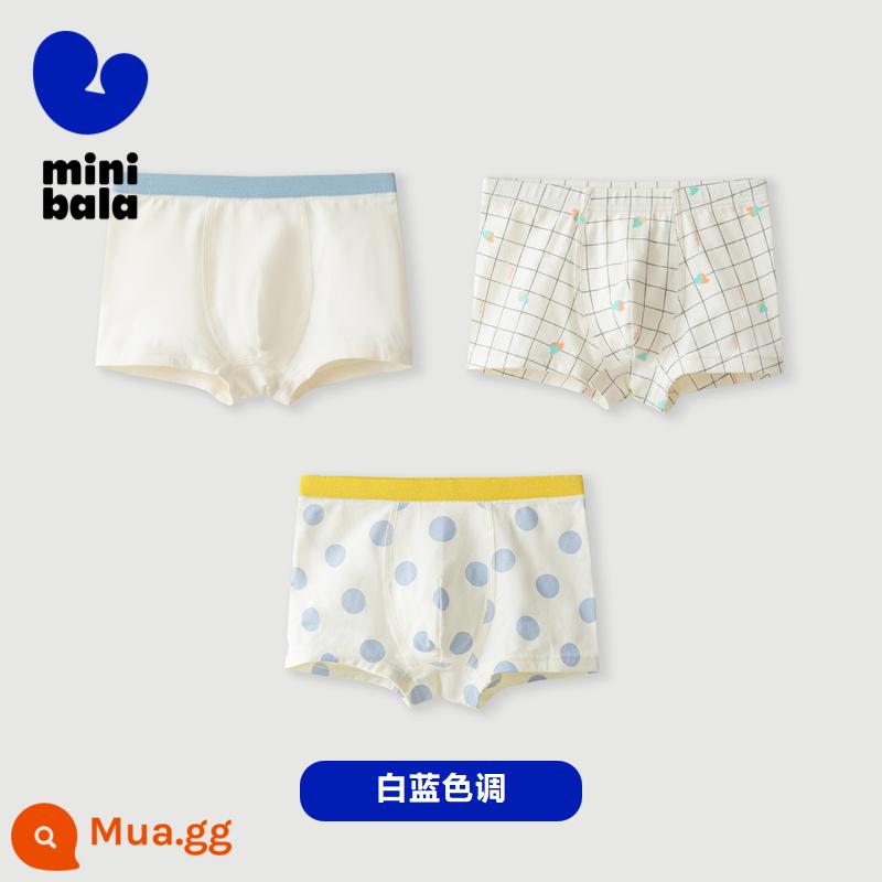 Mini Barabara quần lót trẻ em mùa xuân bé trai bé trẻ em võ sĩ quyền anh boxer quần short 3 cái - Tông màu xanh trắng 00318