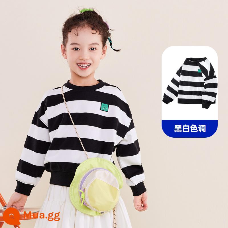 Balabara mini bé trai và bé gái cổ tròn cotton dày T2023 mùa xuân mới cho bé rời thời trang áo len trẻ em - tông đen trắng 00491