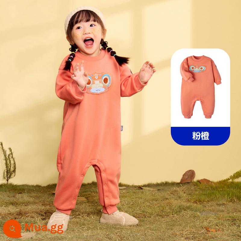 [Tên chung Liangzhu] Mini Barabara bé đi chơi jumpsuit lông cừu cực cộng với áo liền quần lông cừu ấm áp - Hồng Cam 60818