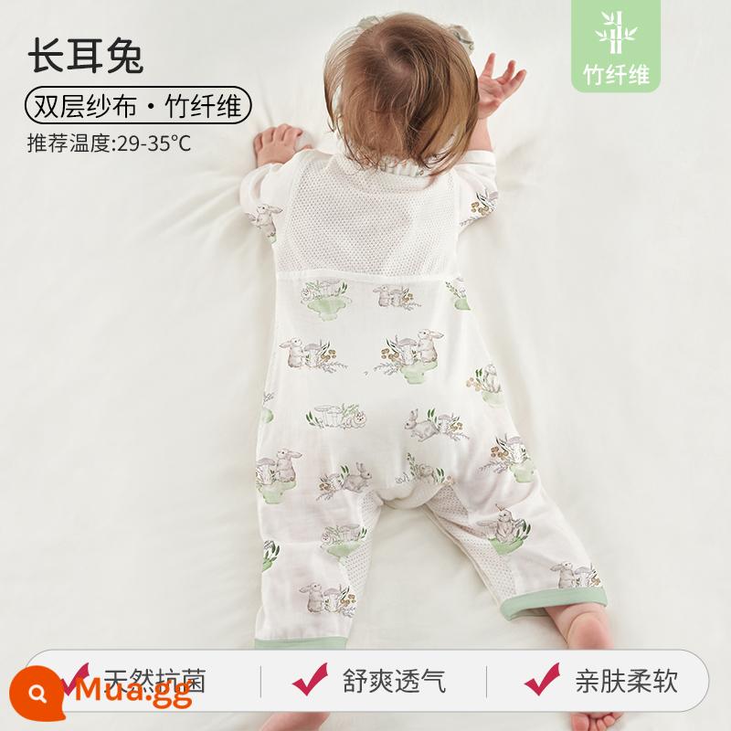 Châu Âu Mang Thai Quần Áo Sơ Sinh Tre Cotton Gạc Mùa Hè Áo Liền Quần Nam Nữ Điều Hòa Không Khí Cho Bé Quần Áo Bộ Đồ Ngủ Phần Mỏng Áo Liền Quần - Thỏ tai dài [nhiệt độ phòng 29-35oC]