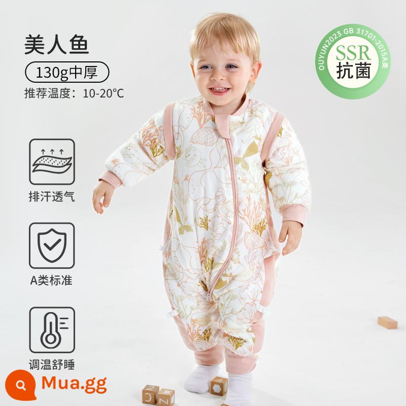 Châu Âu mang thai em bé túi ngủ mùa xuân và mùa thu tre cotton gạc cho bé chống đá chăn trẻ em mùa hè túi ngủ mỏng bốn mùa phổ quát - Mùa thu đông - Bông tre 130g dày vừa phải [Nhiệt độ phòng 10-20oC] Nàng tiên cá