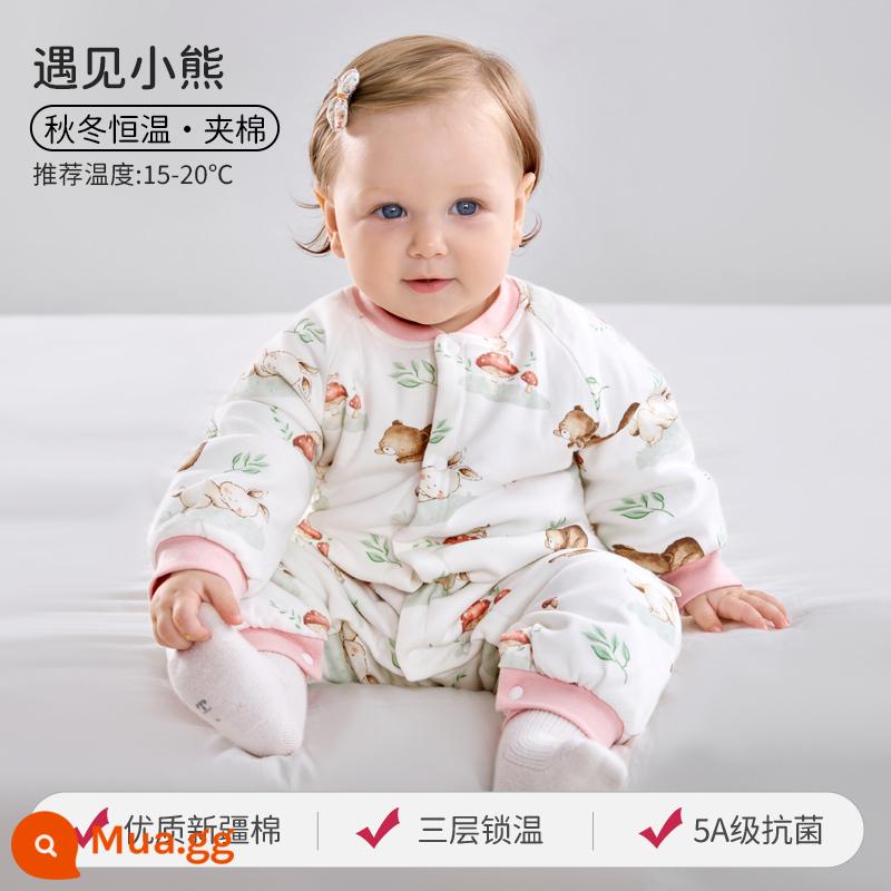 Châu Âu Mang Thai Quần Áo Sơ Sinh Tre Cotton Gạc Mùa Hè Áo Liền Quần Nam Nữ Điều Hòa Không Khí Cho Bé Quần Áo Bộ Đồ Ngủ Phần Mỏng Áo Liền Quần - Gặp gỡ Gấu Nhỏ [Nhiệt độ phòng 15-20oC]