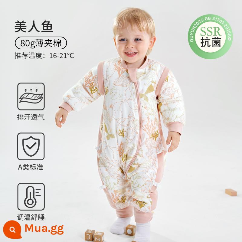 Châu Âu mang thai em bé túi ngủ mùa xuân và mùa thu tre cotton gạc cho bé chống đá chăn trẻ em mùa hè túi ngủ mỏng bốn mùa phổ quát - Mùa thu đông - Bông tre 80g chần bông mỏng [nhiệt độ phòng 16-21oC] Nàng tiên cá