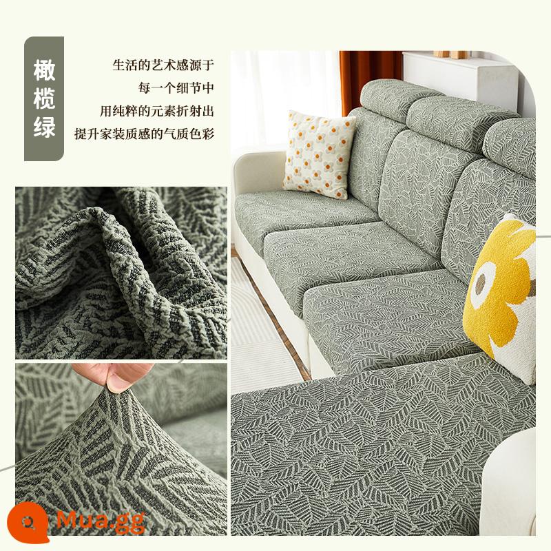 Mùa Đông Dày Ghế Sofa Tất Cả Bao Gồm Chữ Vạn Dập Nổi Ánh Sáng Cao Cấp Co Giãn Chống Trơn Trượt Người Lười Chống Mèo Xước Ghế Sofa Đệm - Lá - màu xanh ô liu