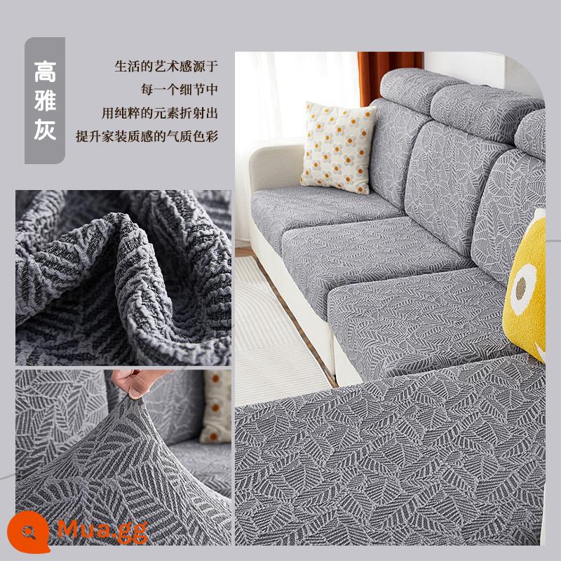 Mùa Đông Dày Ghế Sofa Tất Cả Bao Gồm Chữ Vạn Dập Nổi Ánh Sáng Cao Cấp Co Giãn Chống Trơn Trượt Người Lười Chống Mèo Xước Ghế Sofa Đệm - Lá-màu xám thanh lịch