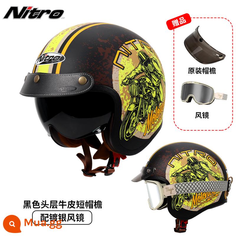 Anh Nitro Retro Harley Đầu Máy Mũ Nam Nữ Mùa Đông Chống Sương Mù Đầu Máy Mũ Bảo Hiểm Nửa Bluetooth Cá Tính Thoáng Mát chạy Bộ - Xe máy màu vàng (gửi kính mạ bạc thắt lưng trắng + vành mũ da đen)