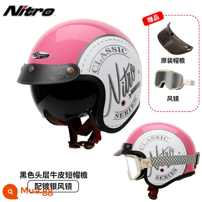 Anh Nitro Retro Harley Đầu Máy Mũ Nam Nữ Mùa Đông Chống Sương Mù Đầu Máy Mũ Bảo Hiểm Nửa Bluetooth Cá Tính Thoáng Mát chạy Bộ - Tím Cổ Điển (kèm kính trắng thắt lưng mạ bạc + vành mũ da đen)