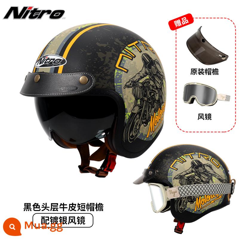 Anh Nitro Retro Harley Đầu Máy Mũ Nam Nữ Mùa Đông Chống Sương Mù Đầu Máy Mũ Bảo Hiểm Nửa Bluetooth Cá Tính Thoáng Mát chạy Bộ - Xe máy màu cam (có thắt lưng trắng, kính mạ bạc + vành mũ da đen)