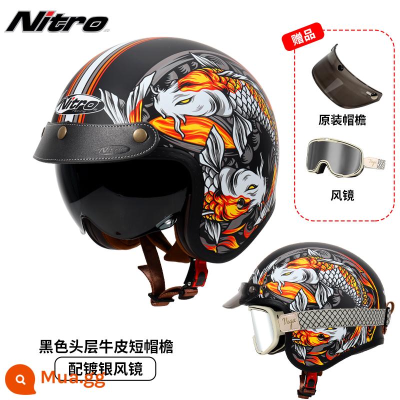 Anh Nitro Retro Harley Đầu Máy Mũ Nam Nữ Mùa Đông Chống Sương Mù Đầu Máy Mũ Bảo Hiểm Nửa Bluetooth Cá Tính Thoáng Mát chạy Bộ - Song Ngư đỏ (đi kèm thắt lưng trắng, kính mạ bạc + vành mũ da đen)