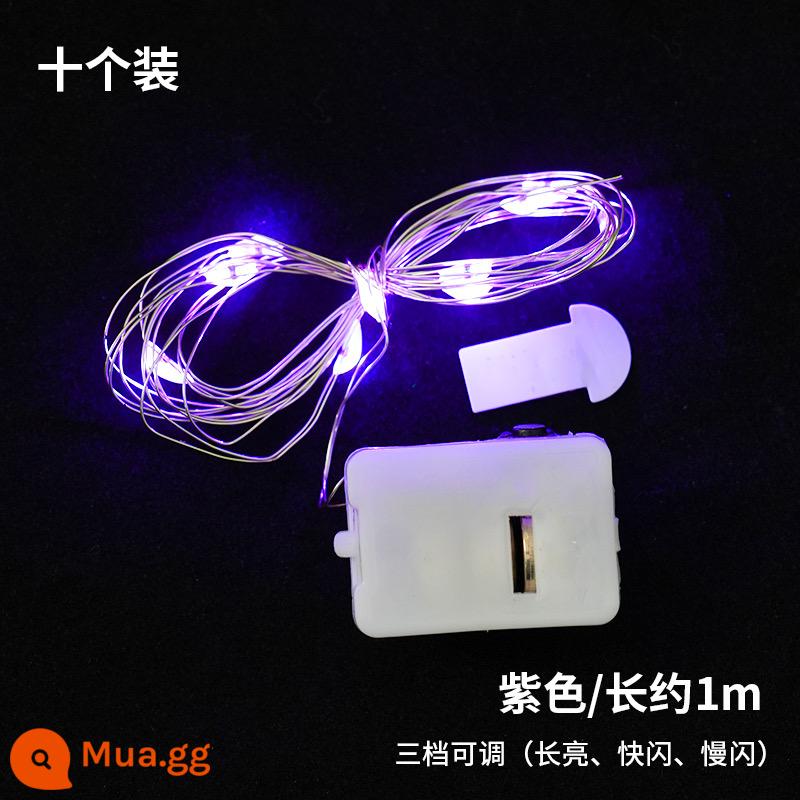 1 mét LED bó hoa chuỗi đèn điện tử người nổi tiếng Internet trang trí bánh nhỏ đèn nhiều màu sắc chuỗi ánh sáng nhấp nháy đầy hơi thở của em bé đèn ngôi sao sinh nhật - Dây đèn màu tím dài 1 mét - 3 mức điều chỉnh