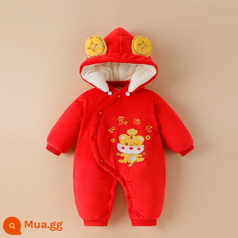 Bộ quần áo sơ sinh mùa thu đông nam nữ áo liền quần dày ấm áo liền quần cotton áo khoác đi chơi ôm sát phù hợp - Giống như một con hổ và một tỷ