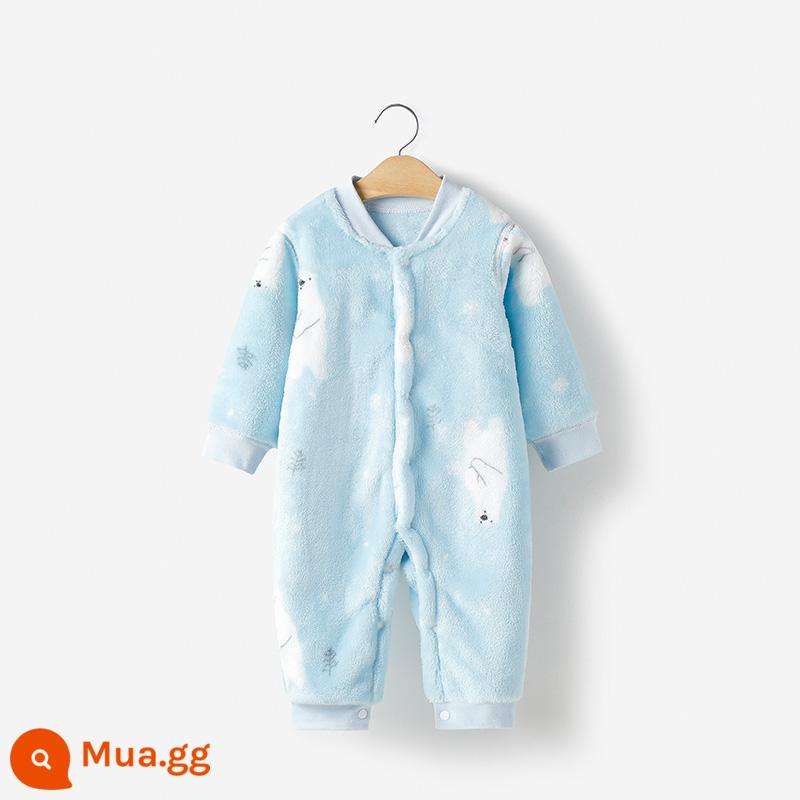 Sơ Sinh Jumpsuit Mùa Đông Nỉ San Hô Bộ Đồ Ngủ Bé Trai Quần Áo Bé Gái Thu Đông Plus Nhung Ấm Sang Trọng - Gấu xanh