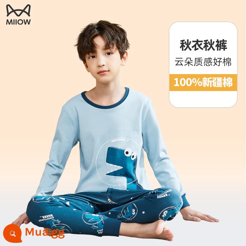 Quần áo mùa thu và quần vệ sinh dành cho bé trai Catman Quần áo và quần cotton sưởi ấm trẻ em bằng cotton nguyên chất cho trẻ em vừa và lớn Áo len cotton cho mùa xuân, mùa thu và mùa đông - 221189[Cổ muỗng]