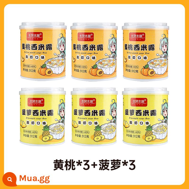 Sago Dew Yogurt Hỗn hợp trái cây đóng hộp Các loại Yangzhi Manna Dứa Cam Nho Dừa Đào vàng Đóng hộp - [6 lon] Đào vàng 3 + dứa 3