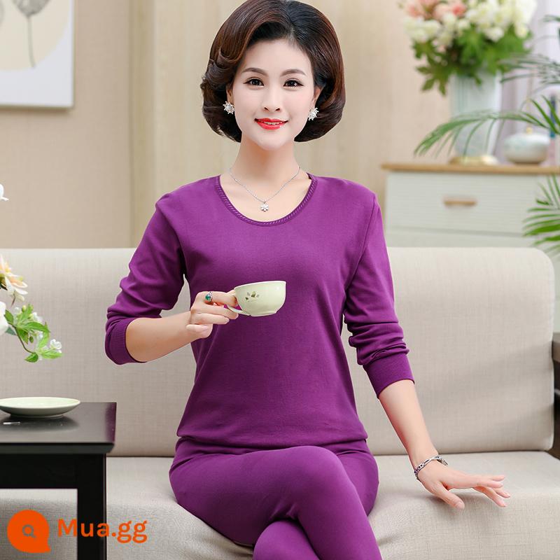 Trung niên và người cao tuổi quần áo mùa thu vệ sinh quần cotton nguyên chất của phụ nữ phù hợp với mẹ kích thước lớn sưởi ấm quần áo nam cao tuổi áo len cotton - Cổ thấp màu tím trơn