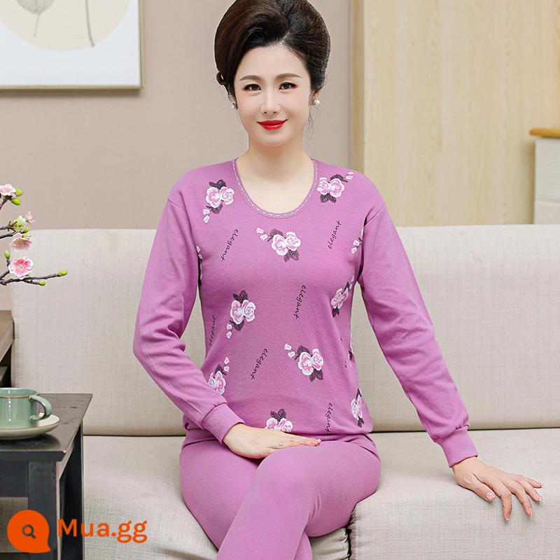 Trung niên và người cao tuổi quần áo mùa thu vệ sinh quần cotton nguyên chất của phụ nữ phù hợp với mẹ kích thước lớn sưởi ấm quần áo nam cao tuổi áo len cotton - Bột đậu nhẹ 310 cổ tròn