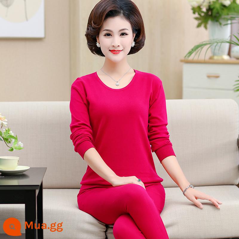 Trung niên và người cao tuổi quần áo mùa thu vệ sinh quần cotton nguyên chất của phụ nữ phù hợp với mẹ kích thước lớn sưởi ấm quần áo nam cao tuổi áo len cotton - Cổ thấp màu hồng trơn