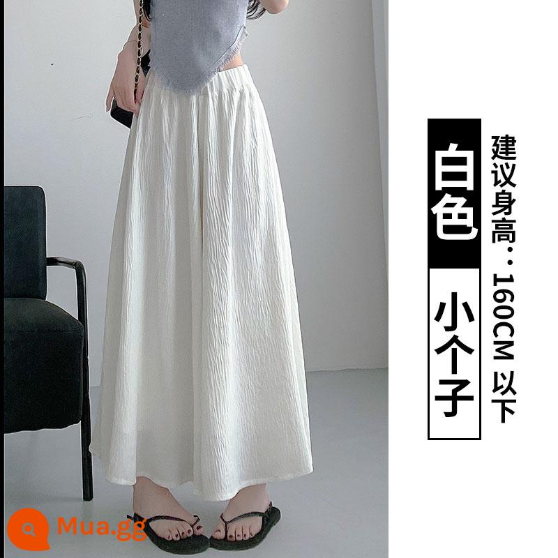 Quần culottes màu trắng phần mỏng mùa hè của phụ nữ váy chữ A xếp li nhỏ rung rinh quần ống rộng cạp cao bằng vải lanh cotton - trắng [nhỏ]