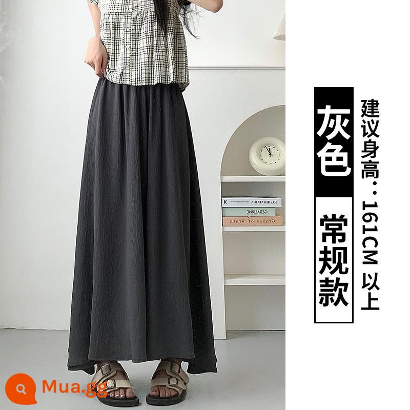 Quần culottes màu trắng phần mỏng mùa hè của phụ nữ váy chữ A xếp li nhỏ rung rinh quần ống rộng cạp cao bằng vải lanh cotton - Màu xám [kiểu thông thường]