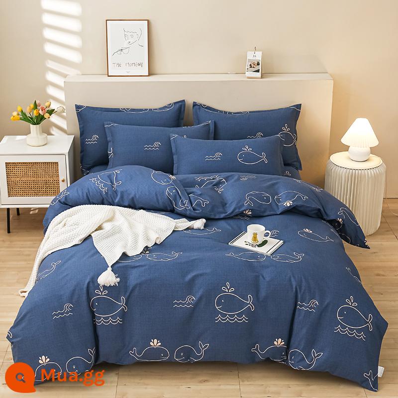 Chăn bông nguyên chất vỏ chăn đơn vỏ chăn cotton đơn 150x200x230 ký túc xá đơn 1.5m chăn đơn trẻ em - cá voi xanh