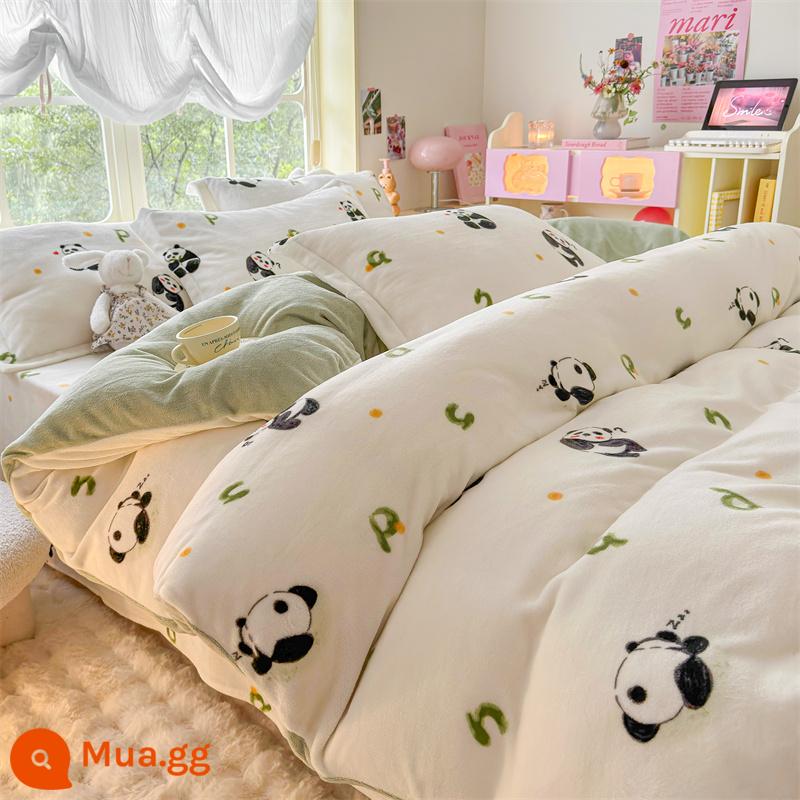 Dày nhung sữa vỏ chăn đơn 2 mặt đơn ký túc xá sinh viên 2 mặt Plus nhung flannel san hô nhung vỏ chăn mùa đông - Bảng chữ cái gấu trúc