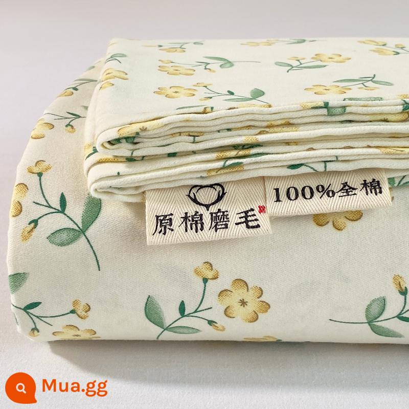 Mùa thu đông dày cotton nguyên chất chải tấm một mảnh 100 cotton cũ vải thô ký túc xá chăn đơn bộ ba mảnh 1,5 mét - Zhichunyi [100% cotton chải]