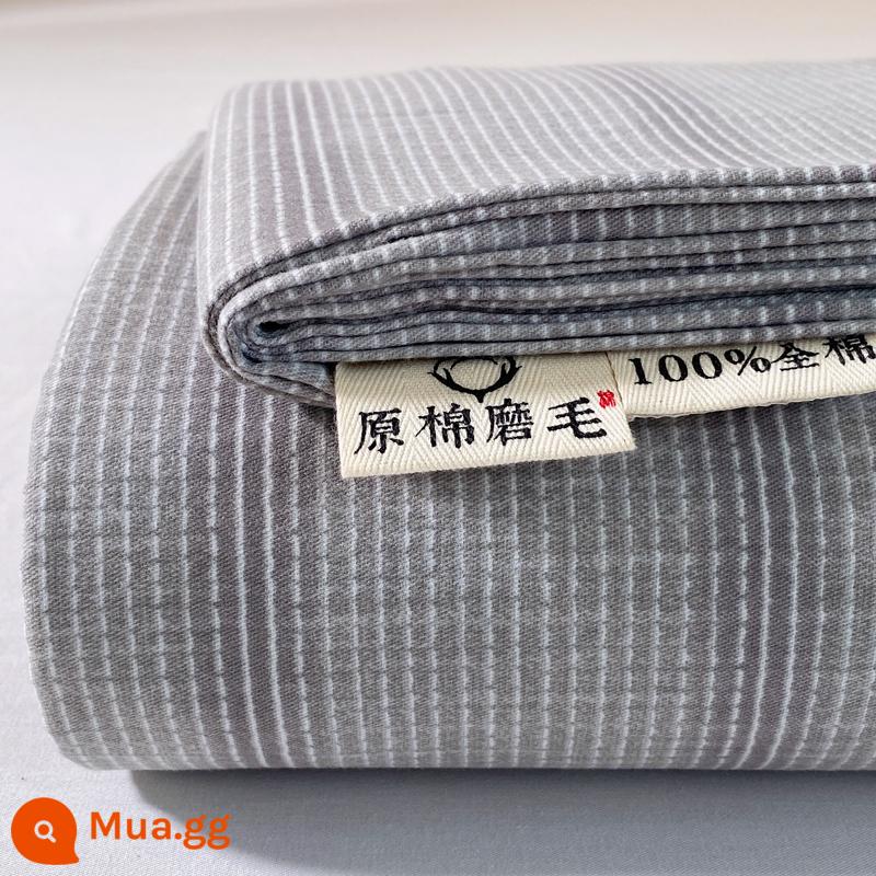 Mùa thu đông dày cotton nguyên chất chải tấm một mảnh 100 cotton cũ vải thô ký túc xá chăn đơn bộ ba mảnh 1,5 mét - Dusk Mountain Grey [100% cotton chải]