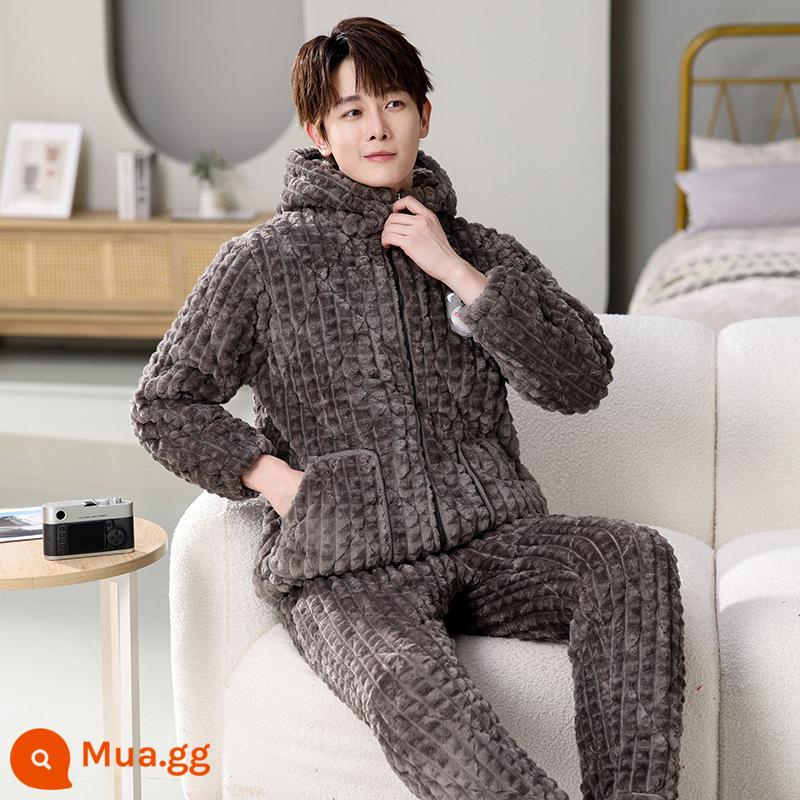 Mùa đông Pyjamas nam san hô Men Velvet ấm áp mùa đông Bón đồ bông dày đặc cộng với bộ cảm biến cao -Bộ cảm biến cao - Ngay thẳng và trang nghiêm