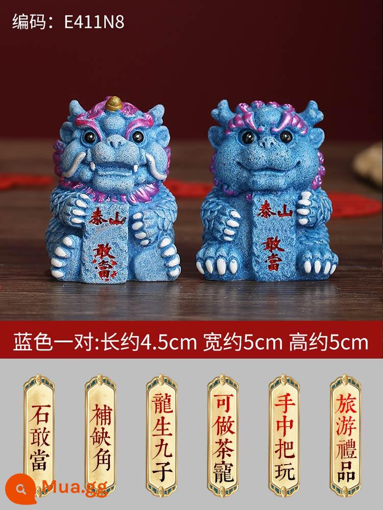 Shi Gandang Four Brothers Đá trang trí Little Lion Dragon Sinh ra chín người con trai Meng Pet Đá bổ sung Quà lưu niệm du lịch Taishan - 1 cặp mẫu mới màu xanh (màu ngẫu nhiên)