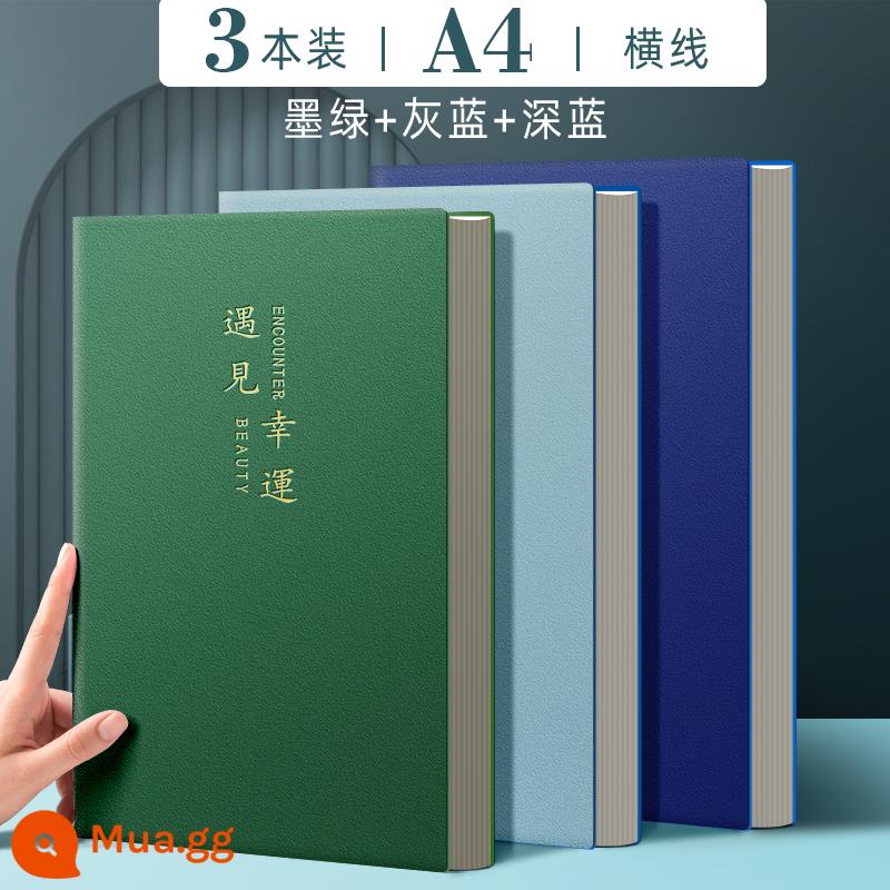 Sổ tay khổ lớn A4 sách dày đơn giản Cuốn sách khổ lớn siêu dày của Cornell B5 học sinh trung học sinh viên đại học nhật ký đặc biệt kẻ ô vuông ô lưới này sổ ghi chép kỳ thi tuyển sinh sau đại học bề mặt da mềm - [A4 gạch ngang] 3 cuốn/xanh đậm + xanh xám + xanh đậm