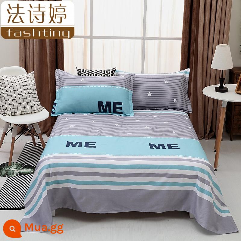 Ga trải giường cotton dày tấm đơn 100 cotton tấm vải thô cũ 1 mét 51,8m học sinh đơn 1,2 bộ ba mảnh - Tự xanh đích thực