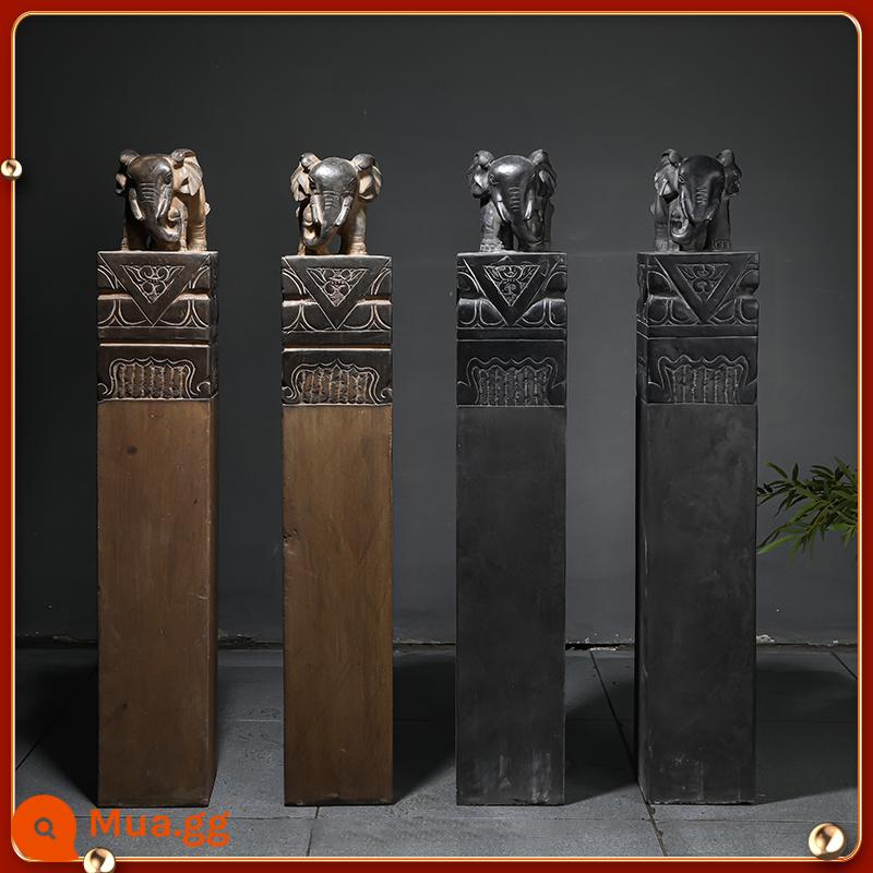 Tie Horse Pile Retro Stone Khắc đá xanh Han White Jade Voi Xiangyun Ngựa kiểu Trung Quốc Trang trí vườn Pillar - Voi con màu đen vàng già 60*15*15cm một