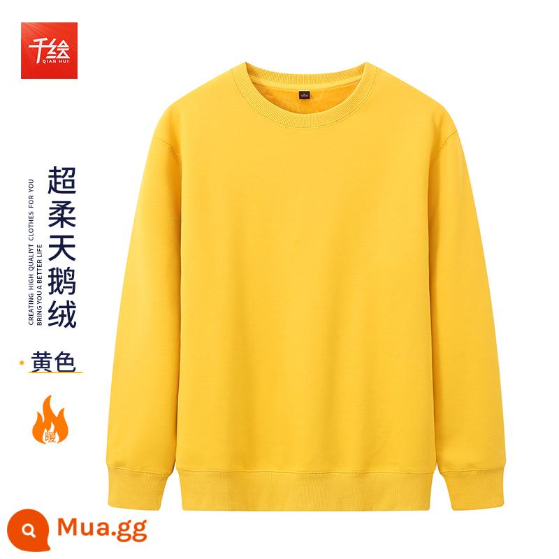 Cổ tròn cotton dày T in logo theo yêu cầu cộng với nhung dài tay nam nữ cùng phong cách đội văn hóa công ty áo sơ mi công sở quần áo mùa thu đông - Cổ tròn màu vàng cộng với nhung