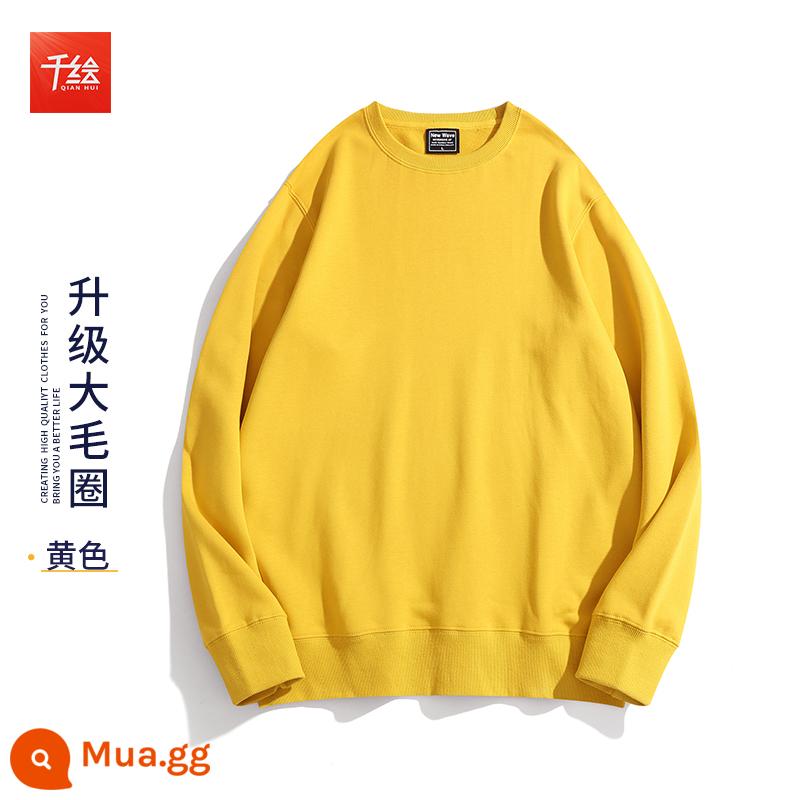 Cổ tròn cotton dày T in logo theo yêu cầu cộng với nhung dài tay nam nữ cùng phong cách đội văn hóa công ty áo sơ mi công sở quần áo mùa thu đông - Phần mỏng cổ tròn màu vàng