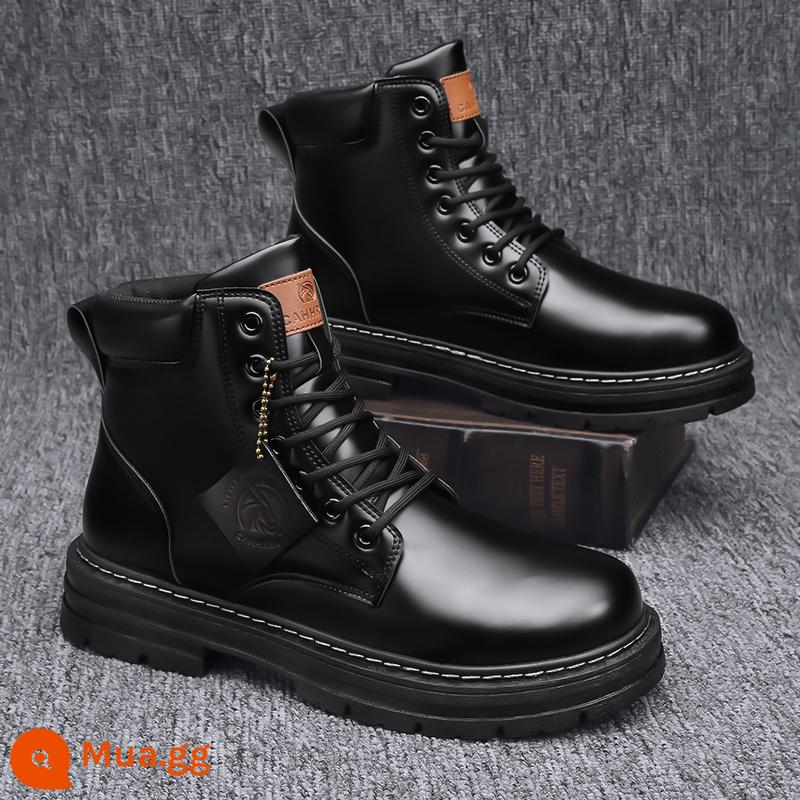 Martin Boots Mùa đông nam cộng với nhung leo núi cao -Giày da bảo vệ trang web chống thấm nước nội bộ nam - Đen [hình ảnh chính] (phiên bản chính thức của Flagship)