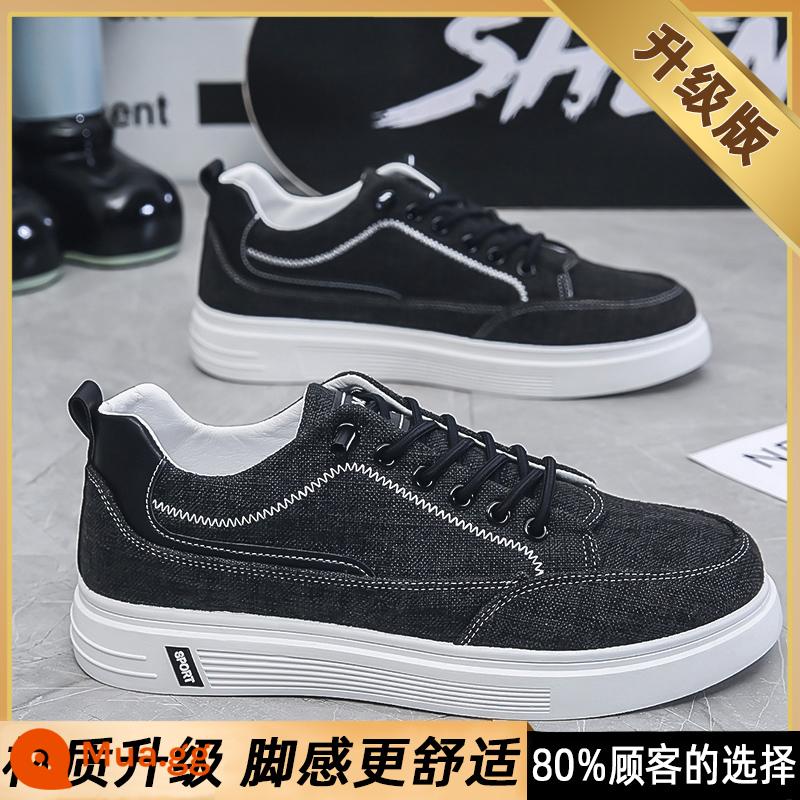 Giày vải nam mùa hè thoáng khí chống trơn trượt đế mềm làm việc công sở giày thể thao nam Slip-on Old Bắc Kinh giày vải - Đen [nâng cấp]