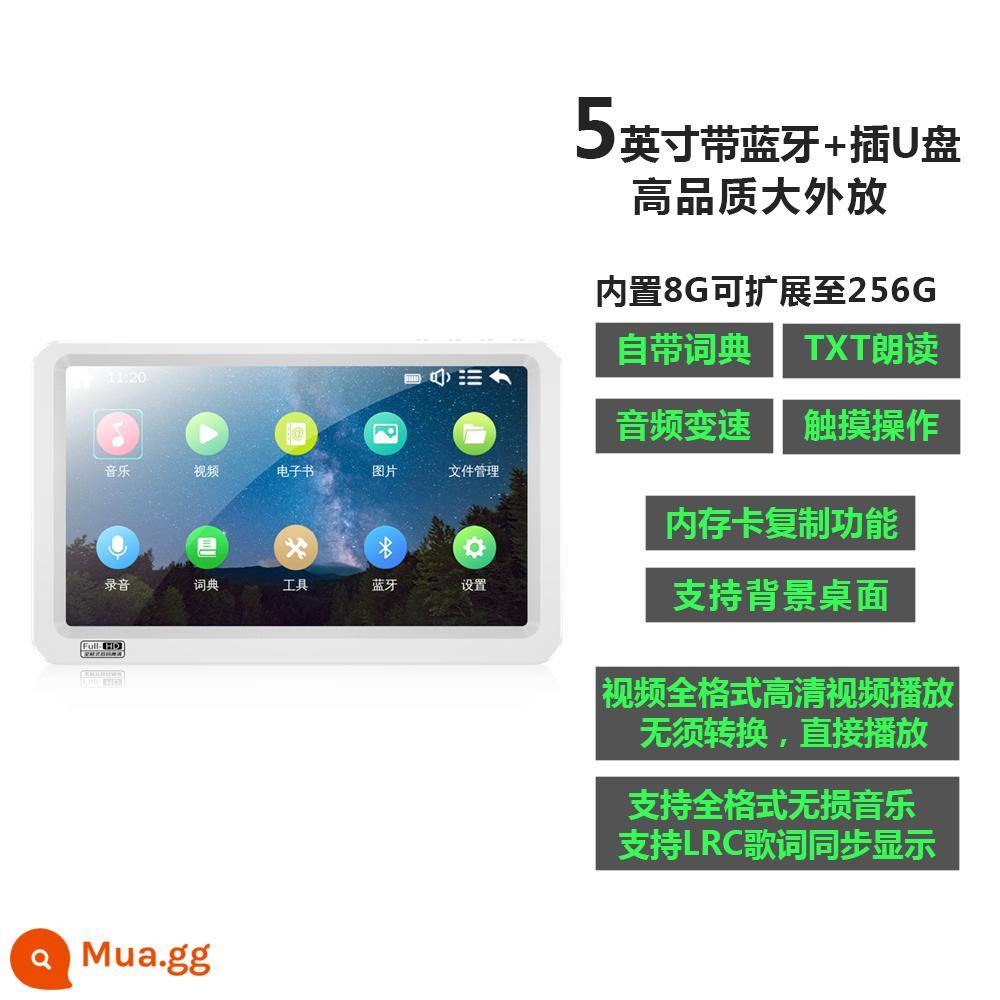 Máy nghe nhạc MP5 7 inch có thể được kết nối với đĩa U đĩa mp4 toàn màn hình Bluetooth MP3 Walkman sinh viên Thẻ cắm MP6 để đọc tiểu thuyết - Màn hình điện dung 5 inch mới màu trắng: (Bluetooth/bộ chuyển đổi đĩa U/chế độ chờ cực dài)