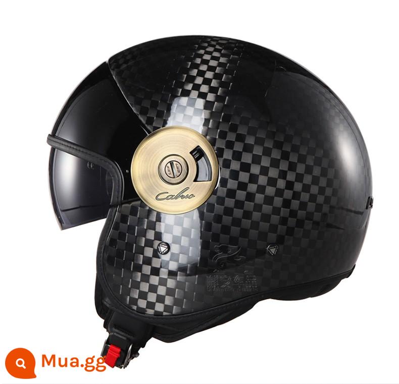 LS2 Sợi Carbon Đầu Máy Mũ Bảo Hiểm Nửa Gương Đôi Retro Mũ Cứng Xuân Hè Đầu Máy Harley Ba Phần Tư Ánh Sáng Bốn Mùa - OF597 sợi carbon ca rô đen sáng