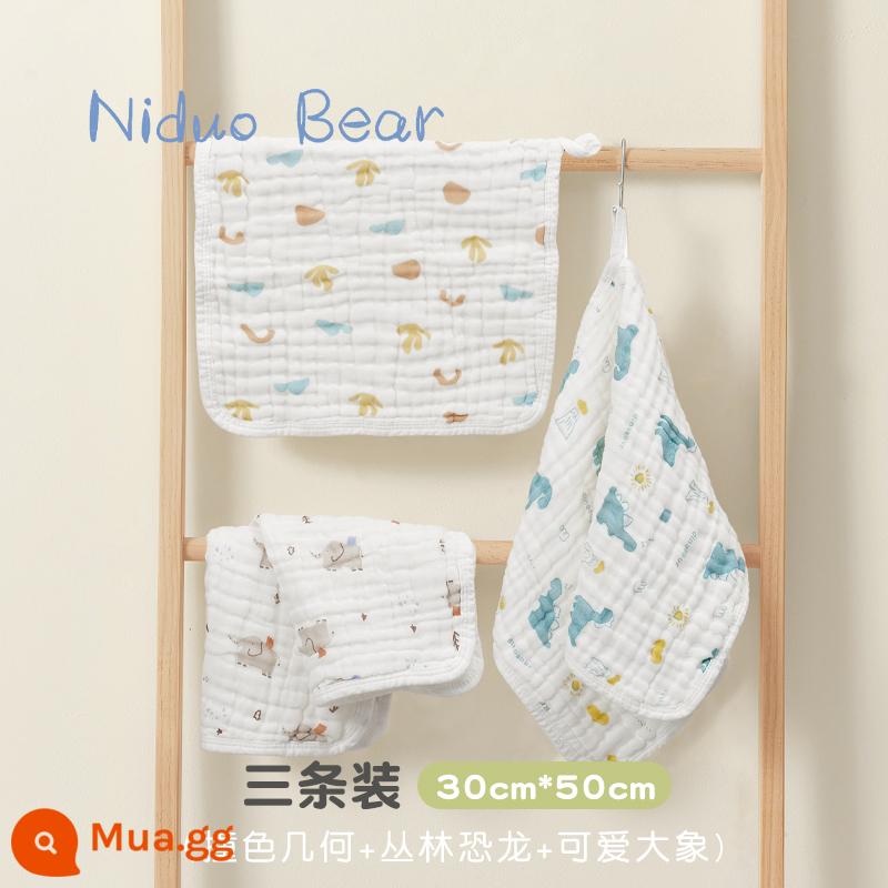 Nido bear 2022 khăn mặt cho bé khăn vuông nhỏ khăn nước miếng cho bé khăn gạc sơ sinh khăn tắm cotton nguyên chất - Khủng long+voi+hình học (30*50/3 vật phẩm)