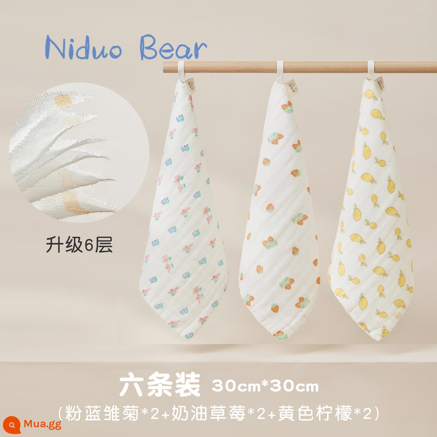 Nido bear 2022 khăn mặt cho bé khăn vuông nhỏ khăn nước miếng cho bé khăn gạc sơ sinh khăn tắm cotton nguyên chất - Chanh*2+Dâu*2+Hoa Cúc*2 (30*30/6 miếng)