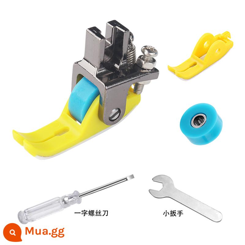 Mới Teflon chịu mài mòn hẹp con lăn ép chân dày mỏng đa năng chống không đều và chống ăn vải phẳng nhựa ép chân vịt - Chân ép con lăn nhựa + 1 đế + 1 bánh xe + dụng cụ