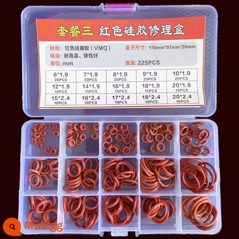 O-ring van công nghiệp van khí miễn phí vận chuyển con dấu chịu áp lực cao màu đen Dingqing flo cao su skeleton con dấu dầu chịu mài mòn hộp sửa chữa - Hộp sửa chữa silicon màu đỏ [225 cái/hộp]