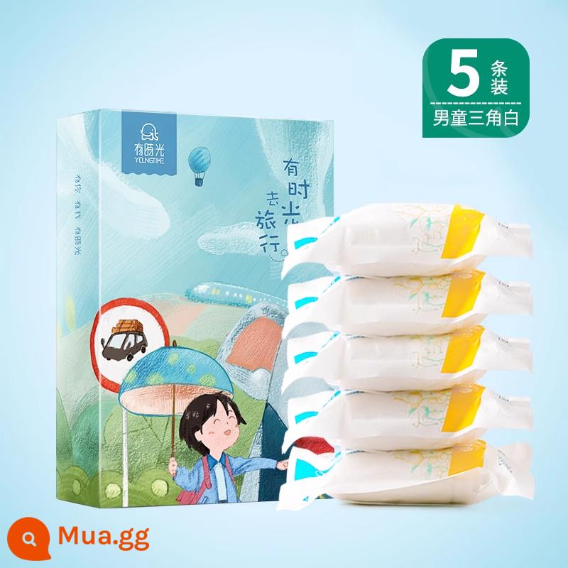 Đôi khi Thời gian Đồ lót dùng một lần cho trẻ em Bé gái Bé trai Cotton nguyên chất vô trùng Dùng một lần Hàng ngày Bộ đồ du lịch dùng một lần Quần short - [Phong cách tam giác] Quần lót nam dùng một lần, 1 hộp, 5 gói (nên lấy lớn hơn một cỡ)