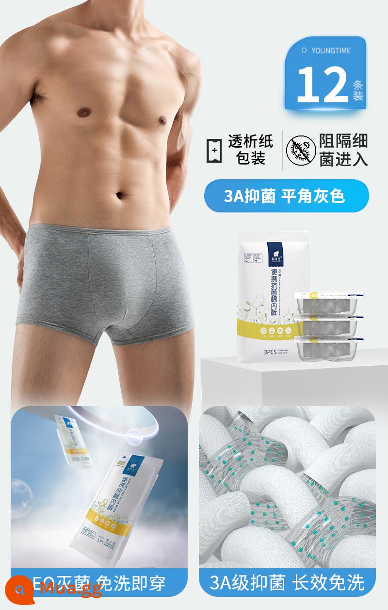 Dùng Một Lần Quần Lót Nam Du Lịch Boxer Trưởng Thành Cotton Nguyên Chất Quần Boxer Bé Trai Đi Công Tác Hàng Ngày Quần Short Nam Dùng Một Lần - [Kháng khuẩn 3A] [góc vuông] xám 12 túi